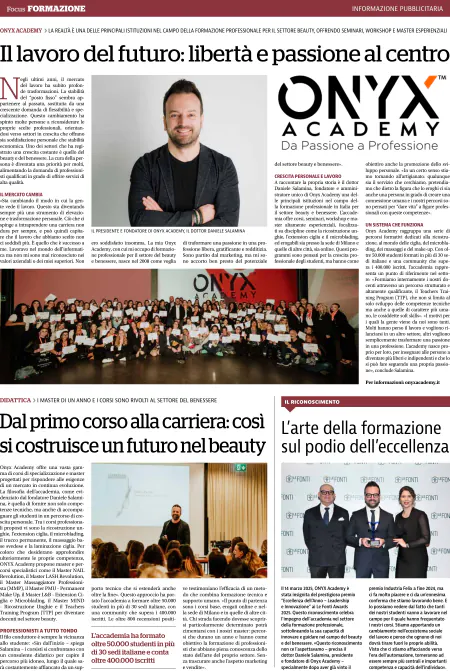 La pagina di la Repubblica, edizione di Milano del 19 marzo 2025: il titolo «Il lavoro del futuro: libertà e passione al centro», il ritratto di Daniele Salamina e i due pezzi sotto
