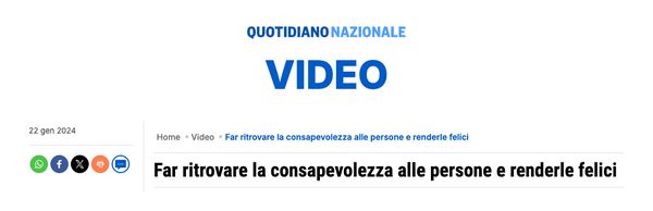 Quotidiano Nazionale, schermata della pagina: «Far ritrovare la consapevolezza alle persone e renderle felici»