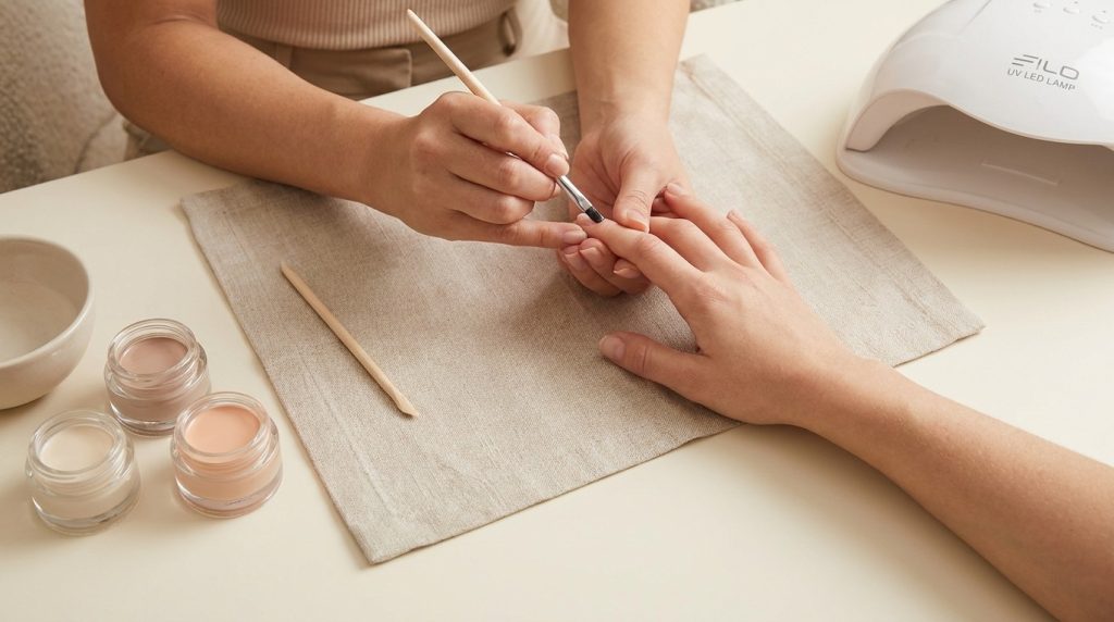 Postazione professionale di manicure con strumenti nail ordinati